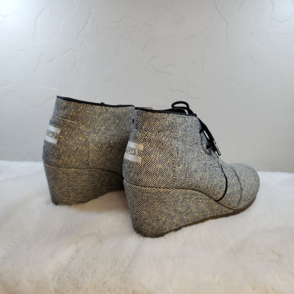 TOMS Desert Wedge | Size 9.5 | Linen Metallic Accents 3" Cork Heel - Picture 7 of 16